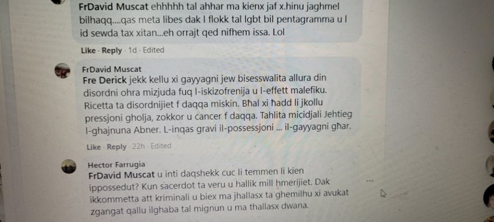 Il-kummenti ta' Dun David fuq Facebook