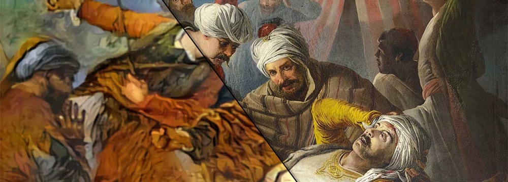 Il-mewt ta' Dragut. Pittura ta' Giuseppe Calì, li turi l-mewt ta' Dragut ġewwa Sant Iermu