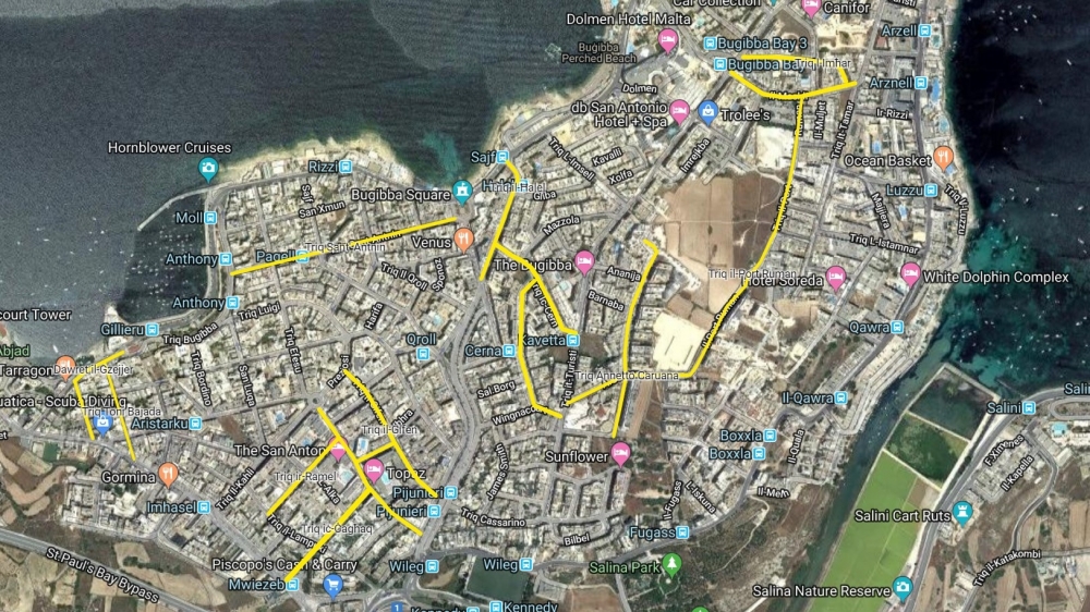 Mappa  li turi liema toroq se jkunu rranġati
