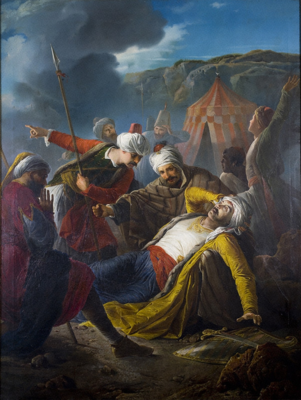 Il-mewt ta' Dragut. Pittura ta' Giuseppe Calì, li turi l-mewt ta' Dragut ġewwa Sant Iermu