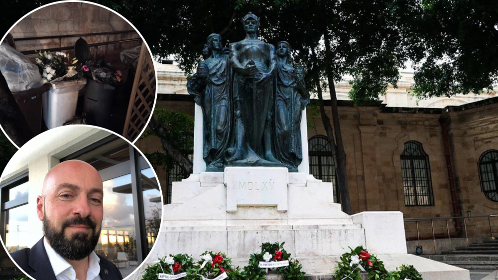 Ambaxxati barranin jikkundannaw it-tneħħija tal-fjuri minn Neville Gafà mill-memorial ta’ Caruana Galizia