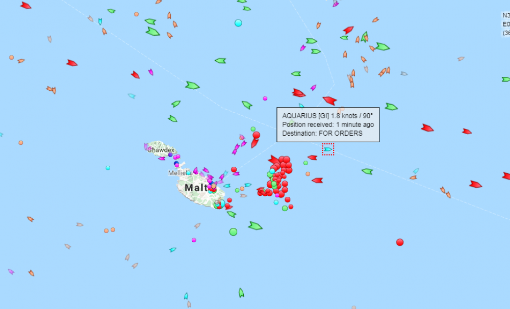 Il-pożizzjoni tal-Aquarius skont Marine Traffic