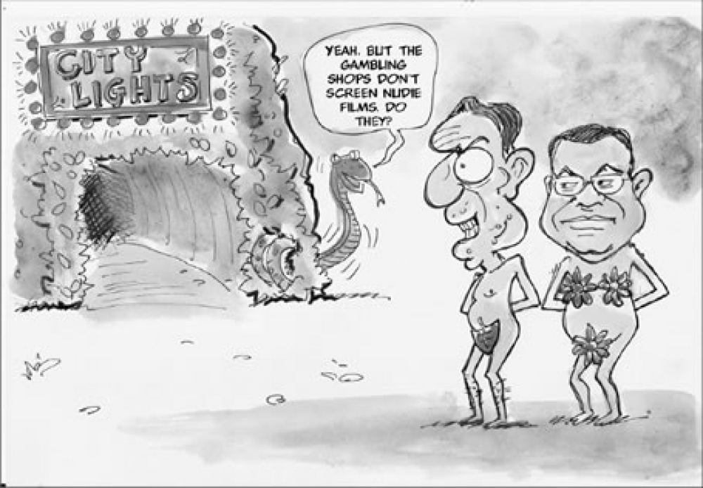 Cartoon satiriku tal-MaltaToday dwar il-kwistjoni tas-City Liughts, il-pornografija u l-ħwienet tal-logħob