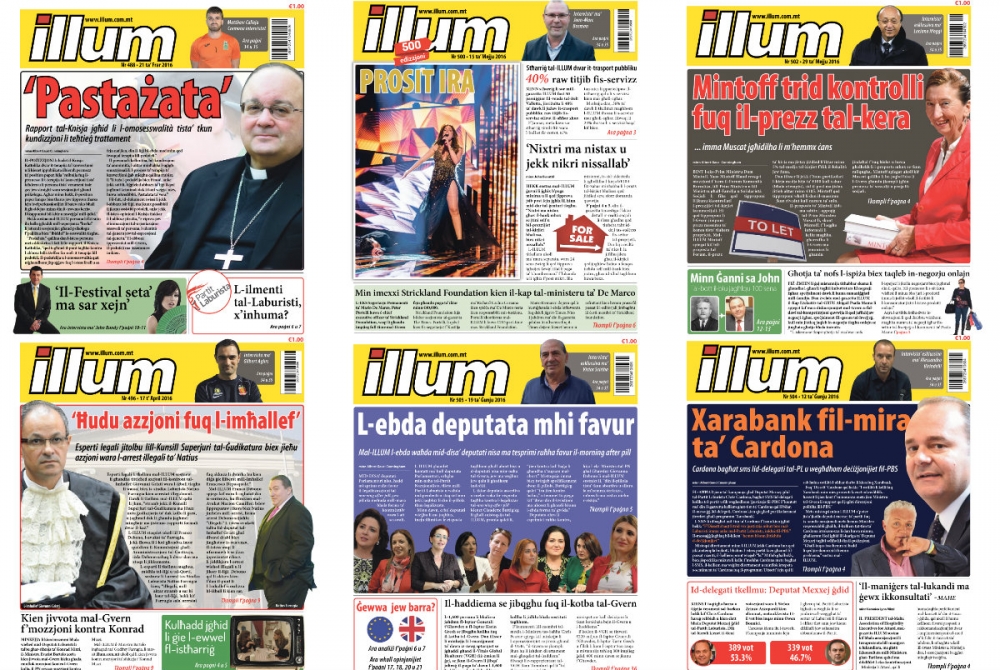 Uħud mill-faċċati tal-gazzetta ILLUM fl-ewwel sitt xhur ta' din is-sena