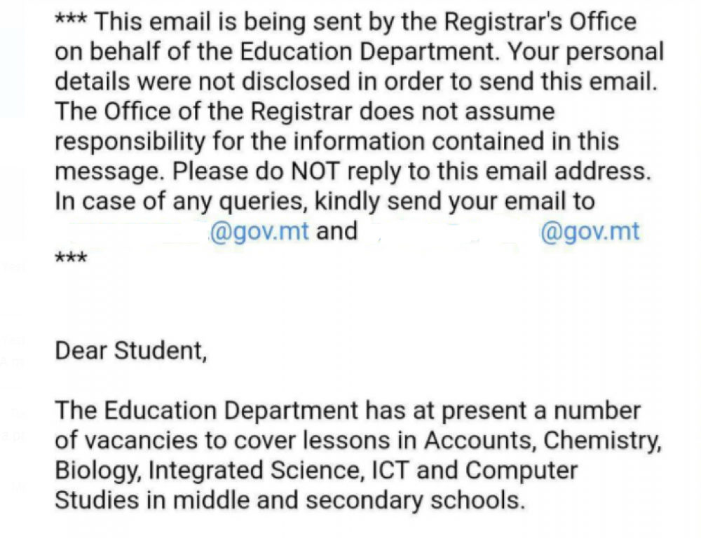 L-email li ntbagħtet lill-għalliema....