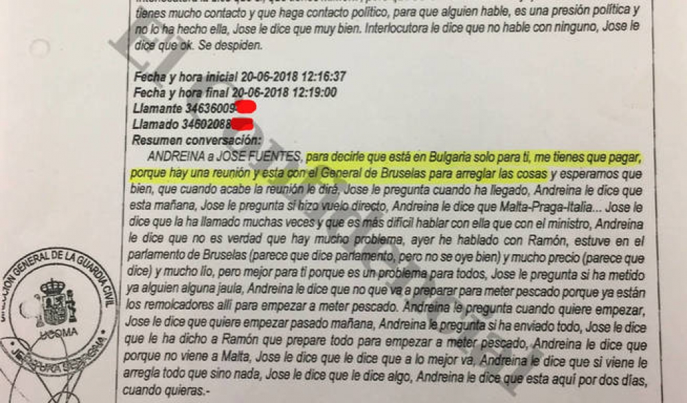 Waħda mit-traskrizzjonijiet tat-telefonati
