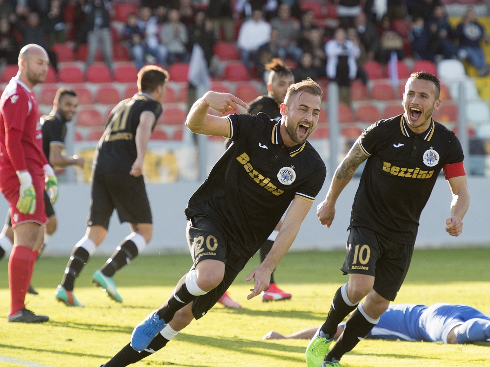 Andrei Agius jiċċelebra wara li skorja t-tieni gowl ta’ Hibernians fir-rebħa ta’ 3-1 kontra Pietà Hotspurs