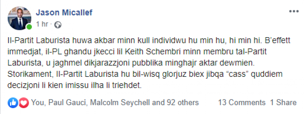 Il-messaġġ ta' Jason Micallef