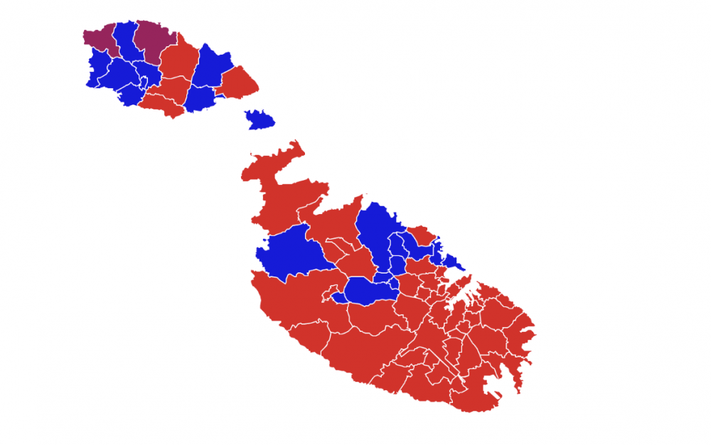 Il-mappa finali tar-riżultat  ikkumpilata mill-MaltaToday