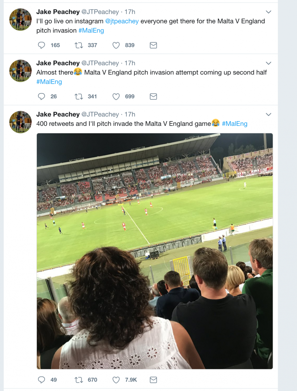 It-tweets ta' Jake Peachey qabel din l-isfida