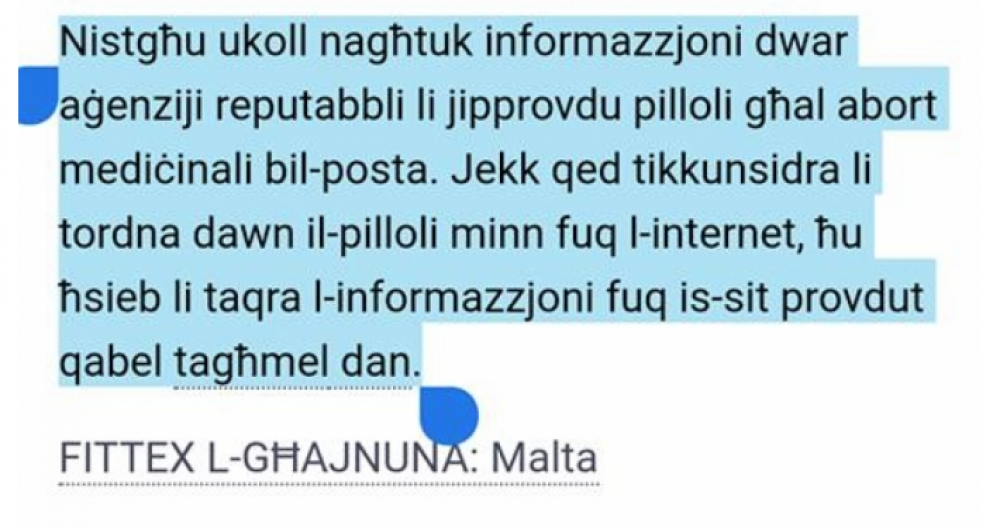 Is-sit tal-ASN fejn qed ikun irrakkomandat minn fejn persuna tista' tixtri pilloli abortivi