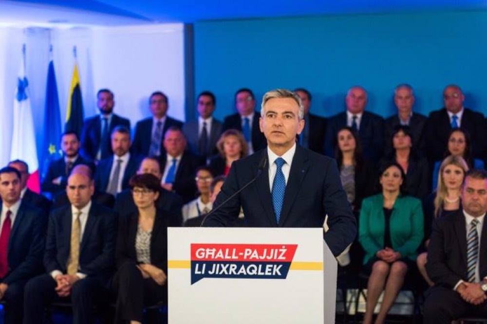 Il-Kap tal-Partit Nazzjonalista Simon Busuttil jindirizza konferenza tal-Aħbarijiet 