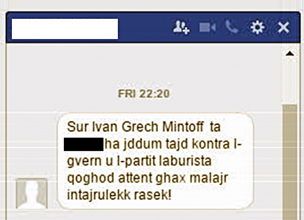 Messaġġ ta' tħeddida lil Ivan Grech Mintoff