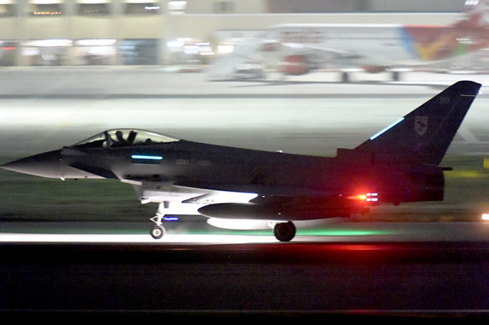 Wieħed mill-erba’ Eurofighter EF-2000 Typhoon. Ritratt Ray Attard