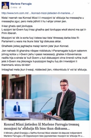 'Nista' nserraħ ras Konrad Mizzi li l-mozzjoni ta' sfiduċja ħa nressaqha u nressaqha żgur'