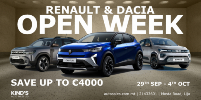 L – ‘Open Week’ ta’ Renault u Dacia jirritorna b’offerti esklussivi fuq għażla vasta ta’ vetturi Elettriċi u Hybrid